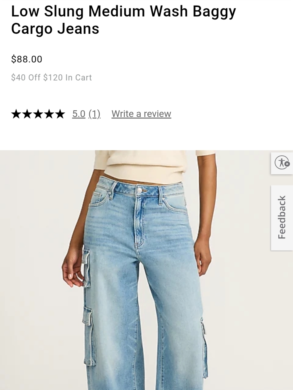 Low Slung Medium Wash Baggy Cargo Jeans